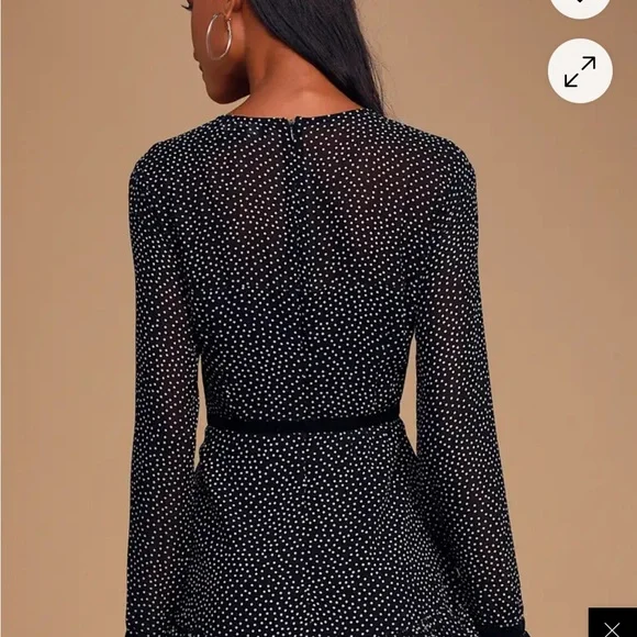 NWT Lulus Floral To See Black Polka Dot Long Sleeve Mini Dress - Size Small - Picture 3 of 5